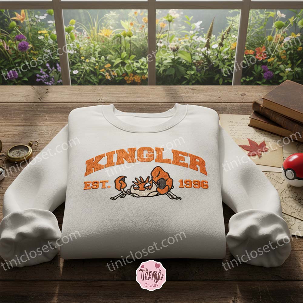 Kingler Est. 1996 Embroidered Crewneck, Matching Pokemon Shirt, Galentine Gift Ideas For Bestie Kingler Est. 1996 Embroidered Crewneck, Matching Pokemon Shirt, Galentine Gift Ideas For Bestie