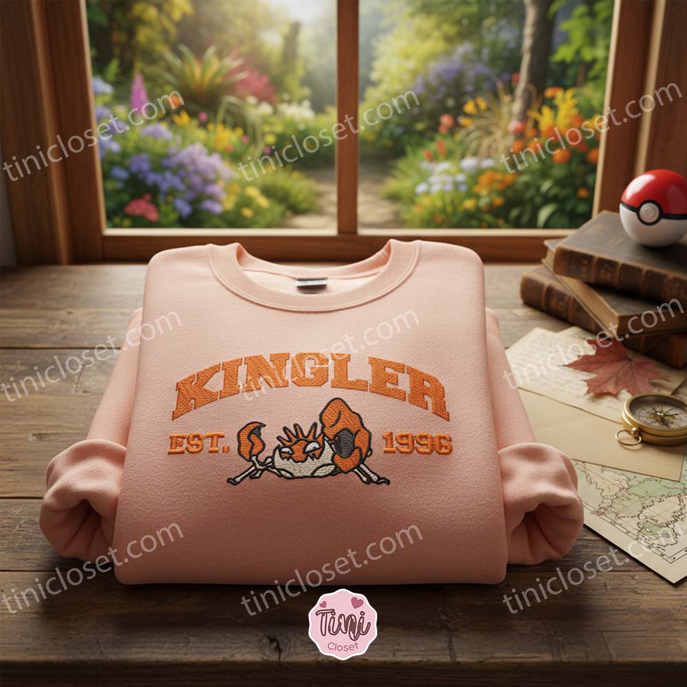 Kingler Est. 1996 Embroidered Crewneck, Matching Pokemon Shirt, Galentine Gift Ideas For Bestie Kingler Est. 1996 Embroidered Crewneck, Matching Pokemon Shirt, Galentine Gift Ideas For Bestie