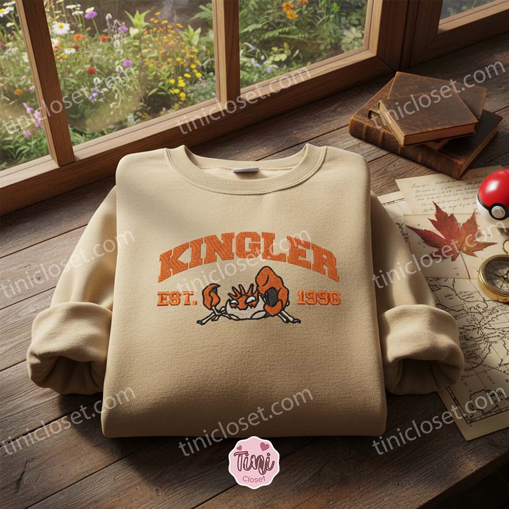 Kingler Est. 1996 Embroidered Crewneck, Matching Pokemon Shirt, Galentine Gift Ideas For Bestie Kingler Est. 1996 Embroidered Crewneck, Matching Pokemon Shirt, Galentine Gift Ideas For Bestie