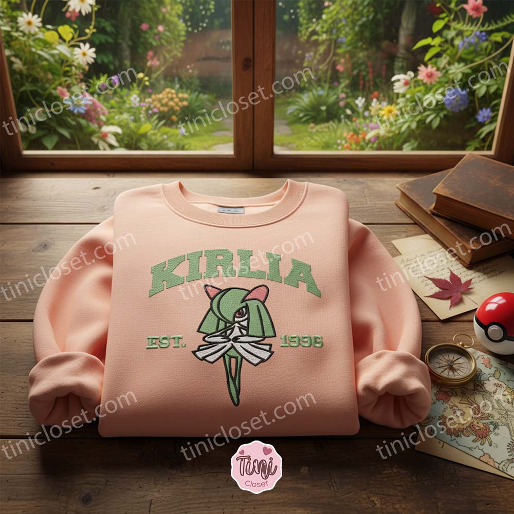 Kirlia Embroidery Sweatshirt, Custom Pokemon Crewneck, Galentine Gift Ideas for Bestie Kirlia Embroidery Sweatshirt, Custom Pokemon Crewneck, Galentine Gift Ideas for Bestie