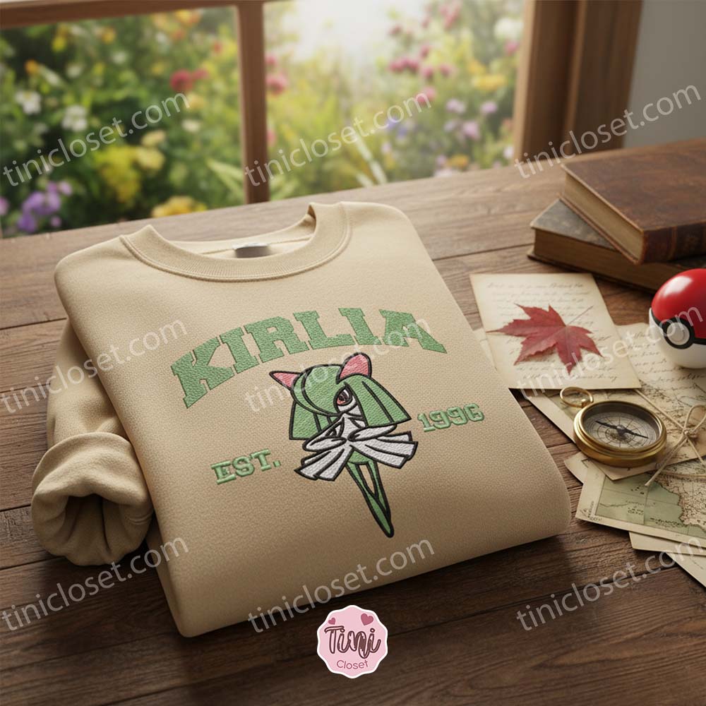 Kirlia Embroidery Sweatshirt, Custom Pokemon Crewneck, Galentine Gift Ideas for Bestie Kirlia Embroidery Sweatshirt, Custom Pokemon Crewneck, Galentine Gift Ideas for Bestie