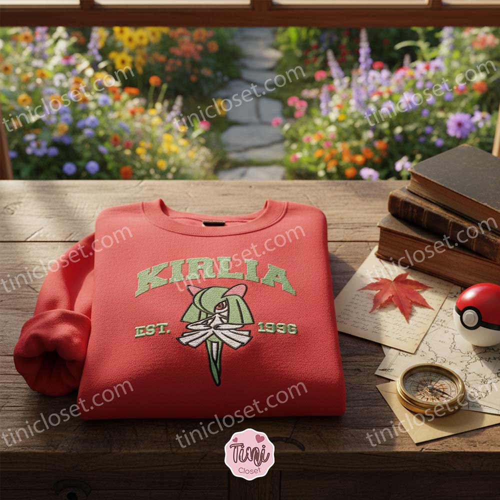 Kirlia Embroidery Sweatshirt, Custom Pokemon Crewneck, Galentine Gift Ideas for Bestie Kirlia Embroidery Sweatshirt, Custom Pokemon Crewneck, Galentine Gift Ideas for Bestie