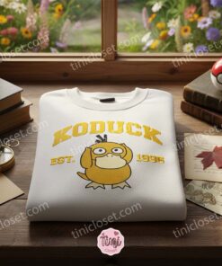 Psyduck Embroidered Sweatshirt, Koduck Est. 1996 Crewneck, Matching Couple Hoodies Embroidery 1 Psyduck Embroidered Sweatshirt, Koduck Est. 1996 Crewneck, Matching Couple Hoodies Embroidery (2)