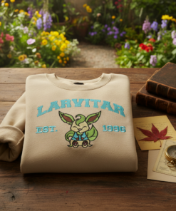 Larvitar Est 1996 Embroidered Shirt, Kawaii Pokemon Sweatshirt, Sending A Hug Gift 1 Larvitar Est 1996 Embroidered Shirt, Kawaii Pokemon Sweatshirt, Sending A Hug Gift (1)