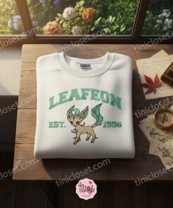 Leafeon Embroidered Sweatshirt, Eevee Evolution Crewneck, Galentine Gift Ideas for Bestie