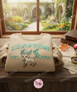 Leafeon Embroidered Sweatshirt, Eevee Evolution Crewneck, Galentine Gift Ideas for Bestie 2 Leafeon Embroidered Sweatshirt, Eevee Evolution Crewneck, Galentine Gift Ideas for Bestie (4)
