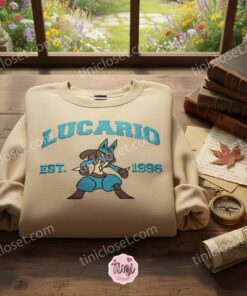 Lucario Embroidered Sweatshirt, Aura Pokemon Crewneck, Just Because Gift For Him 1 Lucario Embroidered Sweatshirt, Aura Pokemon Crewneck, Just Because Gift For Him (1)