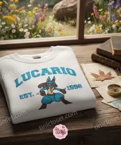 Lucario Embroidered Sweatshirt, Aura Pokemon Crewneck, Just Because Gift For Him