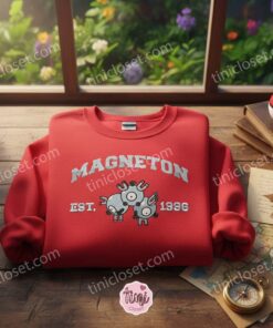Magneton Pokemon Embroidered Sweatshirt, Magnetic Anime Pullover, Connection Couple Shirts