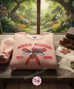 Mega Scizor Embroidered Sweatshirt, Pokemon Est. 1996 Crewneck, Anime Hoodie and T-Shirt, Scizor Evolution Gift 1 Mega Scizor Embroidered Sweatshirt, Pokemon Est. 1996 Crewneck, Anime Hoodie and T Shirt, Scizor Evolution Gift (1)