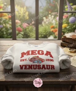 Mega Venusaur Est. 1996 Retro Embroidered Crewneck, Perfect Boyfriend Hoodie Gift for Gamers, Pokemon Matching Set