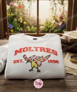 Moltres Est. 1996 Embroidered Hoodie, Legendary Bird Fire Type Pullover, Fun Galentine Gift Ideas for Besties