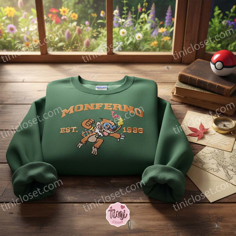 Monferno Pokemon Embroidered Sweatshirt, Vintage Est 1996 Crewneck, Fire Type Anime Hoodie, Gen 4 Sinnoh Starter Evolution Gift Monferno Pokemon Embroidered Sweatshirt, Vintage Est 1996 Crewneck, Fire Type Anime Hoodie, Gen 4 Sinnoh Starter Evolution Gift