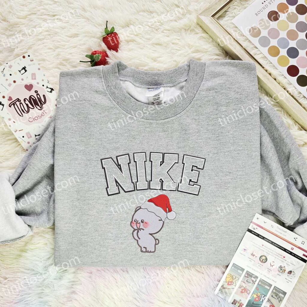 Milk Bear Xmas Embroidered Shirt, Cartoon Characters Embroidered Hoodie, Best Christmas Gift