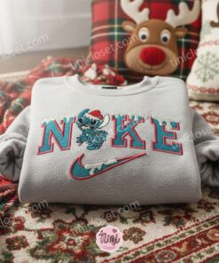 Stitch Tangled in Christmas Lights with Snow Embroidered Hoodie, Snowy Holiday Experiment 626 Sweatshirt, Disney Winter Magic Apparel, Gift for Him Her