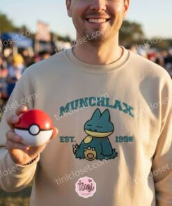 Munchlax Embroidered Sweatshirt Vintage Pokemon Est. 1996 Crewneck Snorlax Pre evolution Anime Hoodie Custom Embroidered Gift for (