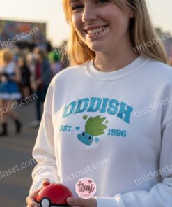 Oddish Embroidered Sweatshirt, Cute Pokemon Crewneck, Est. 1996 Varsity Style Hoodie (2)