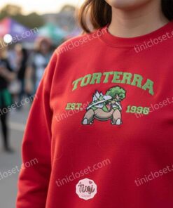 Torterra Embroidered Sweatshirt, Vintage Style Pokemon Crewneck, Est. 1996 Varsity Design 1 Torterra Embroidered Sweatshirt, Vintage Style Pokemon Crewneck, Est. 1996 Varsity Design (1)