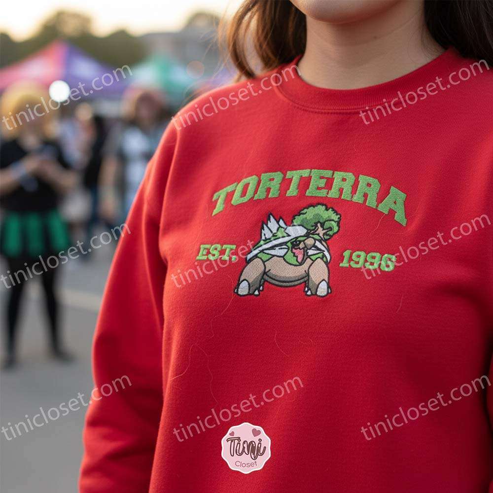 Torterra Embroidered Sweatshirt, Vintage Style Pokemon Crewneck, Est. 1996 Varsity Design Torterra Embroidered Sweatshirt, Vintage Style Pokemon Crewneck, Est. 1996 Varsity Design