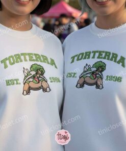 Torterra Embroidered Sweatshirt, Vintage Style Pokemon Crewneck, Est. 1996 Varsity Design (2)