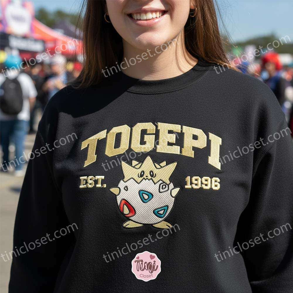 Togepi Embroidered Sweatshirt, Vintage Est. 1996 Pokemon Crewneck, Cute Fairy Type Pullover Togepi Embroidered Sweatshirt, Vintage Est. 1996 Pokemon Crewneck, Cute Fairy Type Pullover