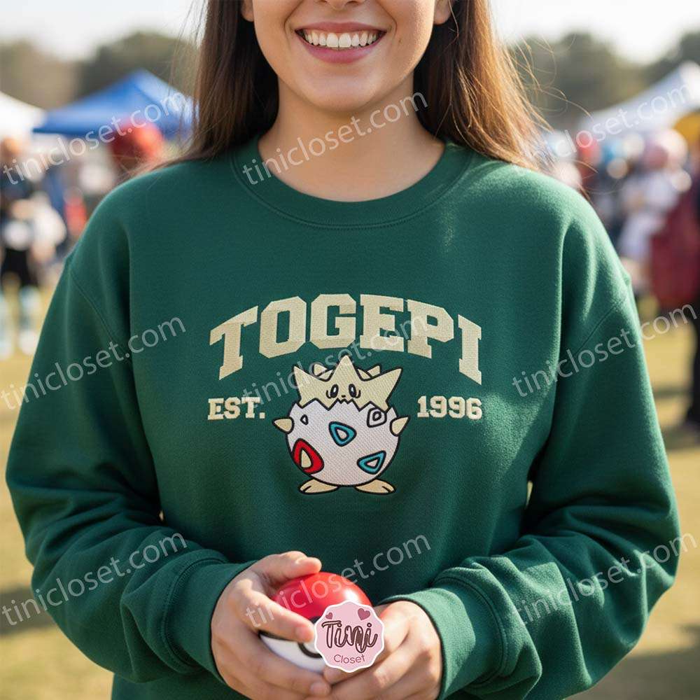Togepi Embroidered Sweatshirt, Vintage Est. 1996 Pokemon Crewneck, Cute Fairy Type Pullover Togepi Embroidered Sweatshirt, Vintage Est. 1996 Pokemon Crewneck, Cute Fairy Type Pullover