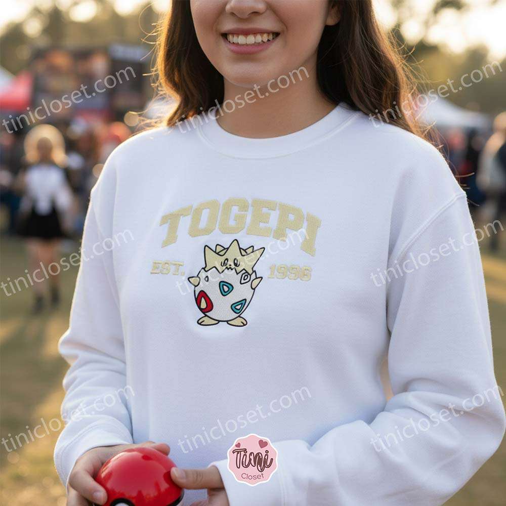 Togepi Embroidered Sweatshirt, Vintage Est. 1996 Pokemon Crewneck, Cute Fairy Type Pullover