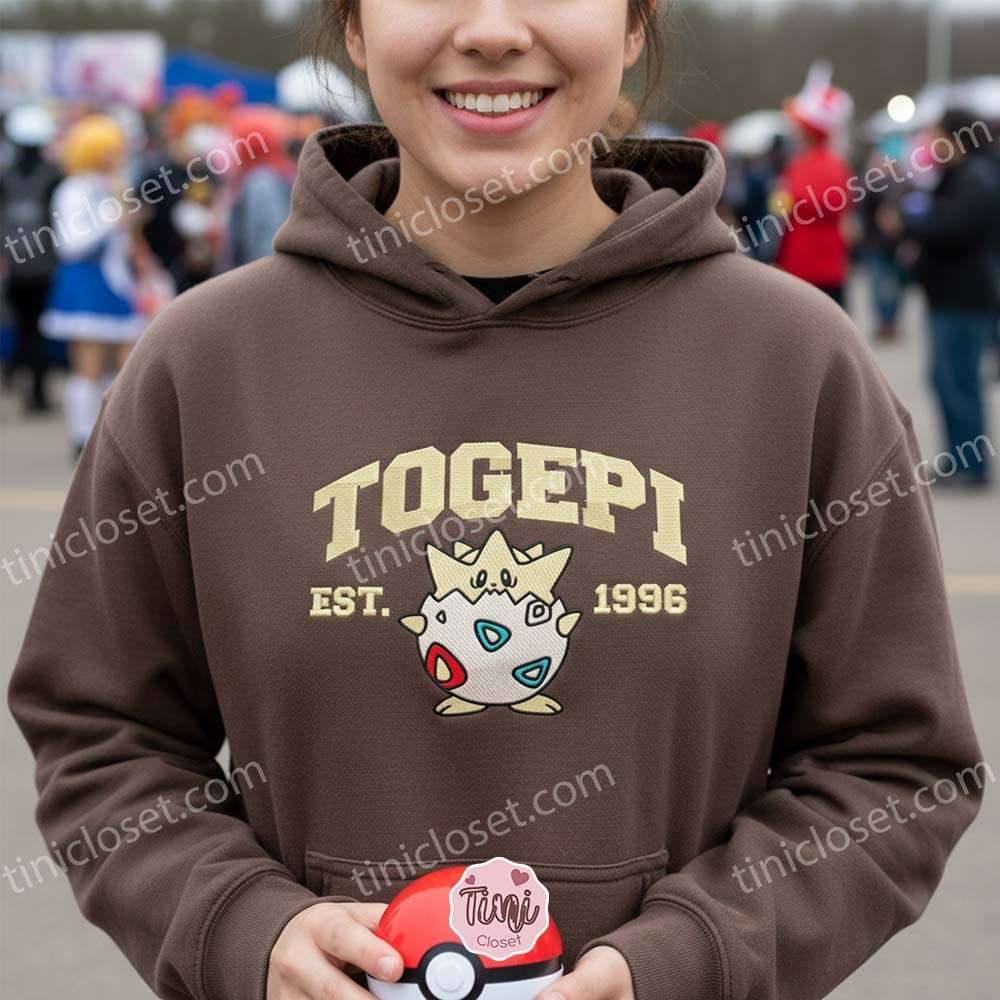 Togepi Embroidered Sweatshirt, Vintage Est. 1996 Pokemon Crewneck, Cute Fairy Type Pullover Togepi Embroidered Sweatshirt, Vintage Est. 1996 Pokemon Crewneck, Cute Fairy Type Pullover