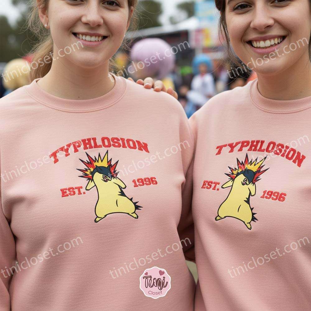 Typhlosion Embroidered Sweatshirt, Vintage Est. 1996 Pokemon Crewneck, Johto Fire Starter Pullover Typhlosion Embroidered Sweatshirt, Vintage Est. 1996 Pokemon Crewneck, Johto Fire Starter Pullover