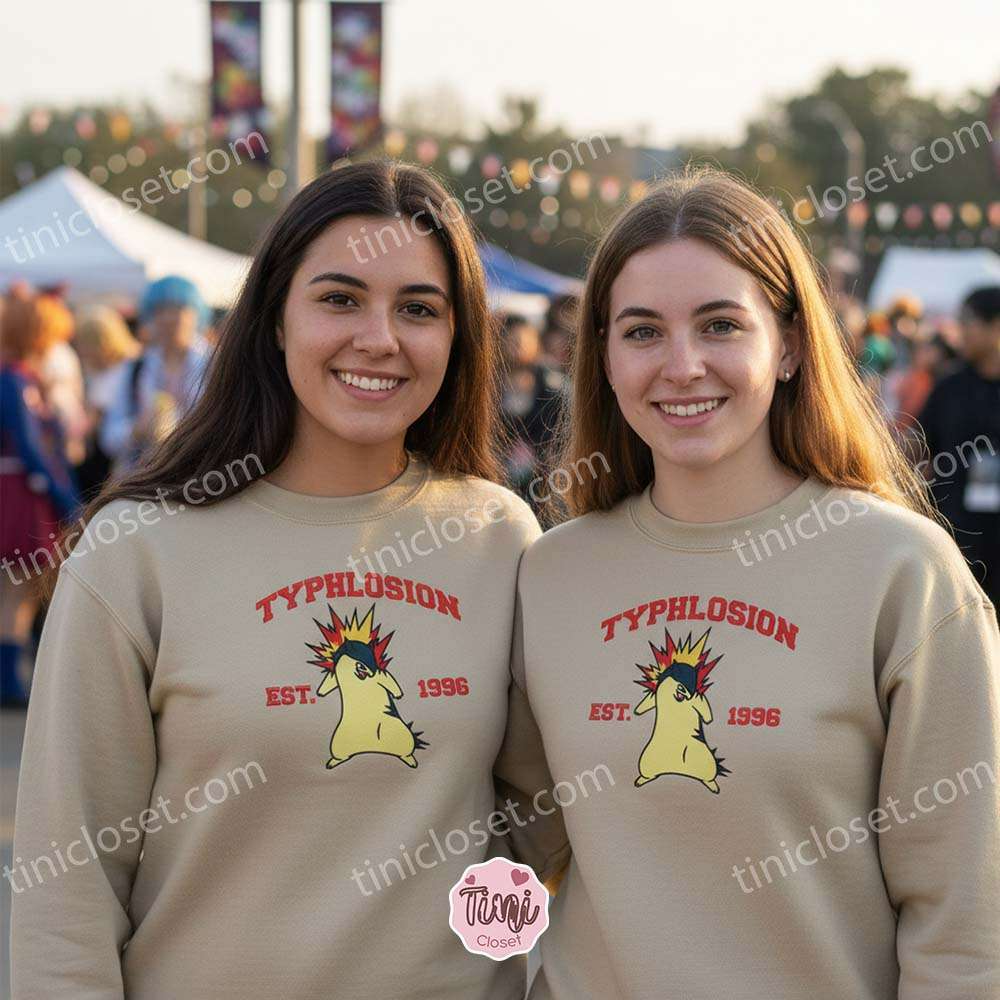 Typhlosion Embroidered Sweatshirt, Vintage Est. 1996 Pokemon Crewneck, Johto Fire Starter Pullover Typhlosion Embroidered Sweatshirt, Vintage Est. 1996 Pokemon Crewneck, Johto Fire Starter Pullover