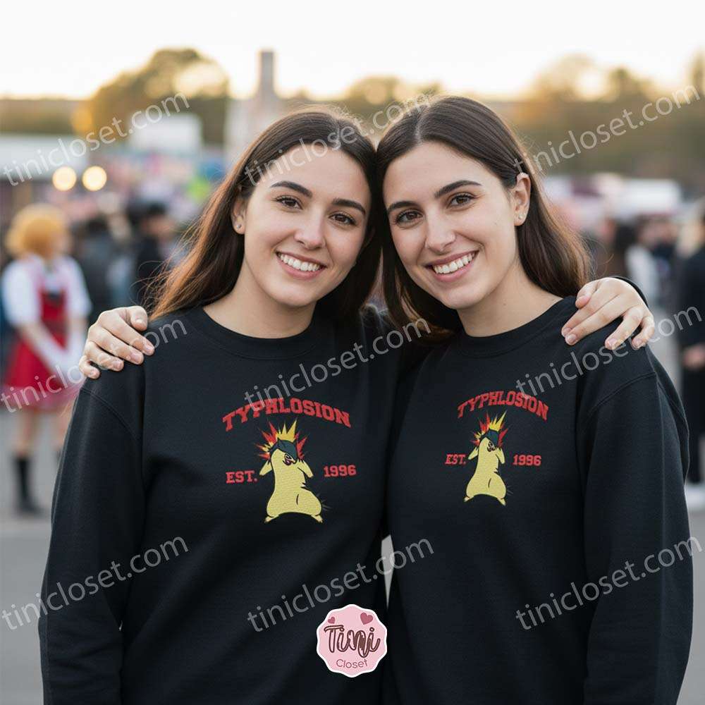 Typhlosion Embroidered Sweatshirt, Vintage Est. 1996 Pokemon Crewneck, Johto Fire Starter Pullover Typhlosion Embroidered Sweatshirt, Vintage Est. 1996 Pokemon Crewneck, Johto Fire Starter Pullover