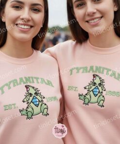 Tyranitar Embroidered Sweatshirt, Vintage Est. 1996 Pokemon Crewneck, Larvitar Evolution, Retro Anime Gift