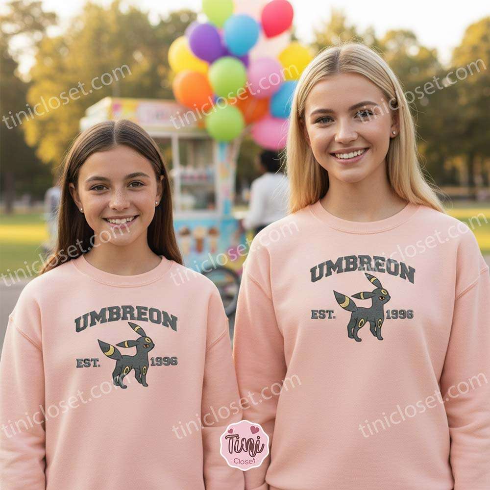 Umbreon Embroidered Sweatshirt, Vintage Est. 1996 Pokemon Crewneck, Dark Type Eeveelution Pullover