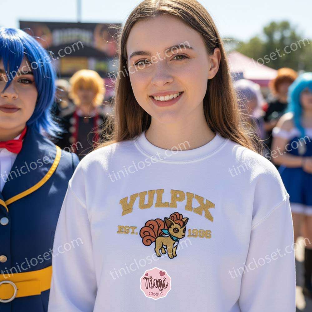 Vulpix Embroidered Sweatshirt, Vintage Est. 1996 Pokemon Crewneck, Fire Type Fox Pullover