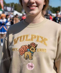 Vulpix Embroidered Sweatshirt, Vintage Est. 1996 Pokemon Crewneck, Fire Type Fox Pullover (3)