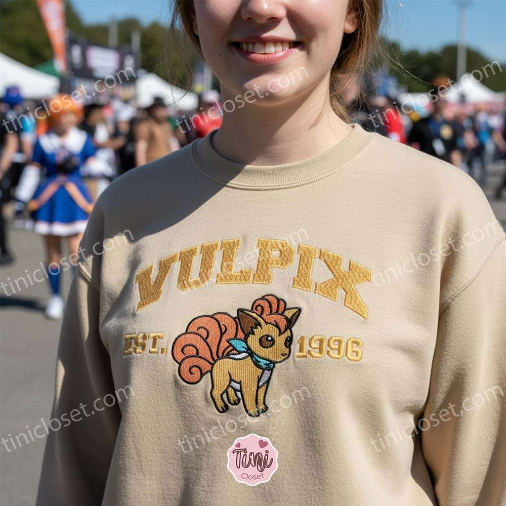 Vulpix Embroidered Sweatshirt, Vintage Est. 1996 Pokemon Crewneck, Fire Type Fox Pullover
