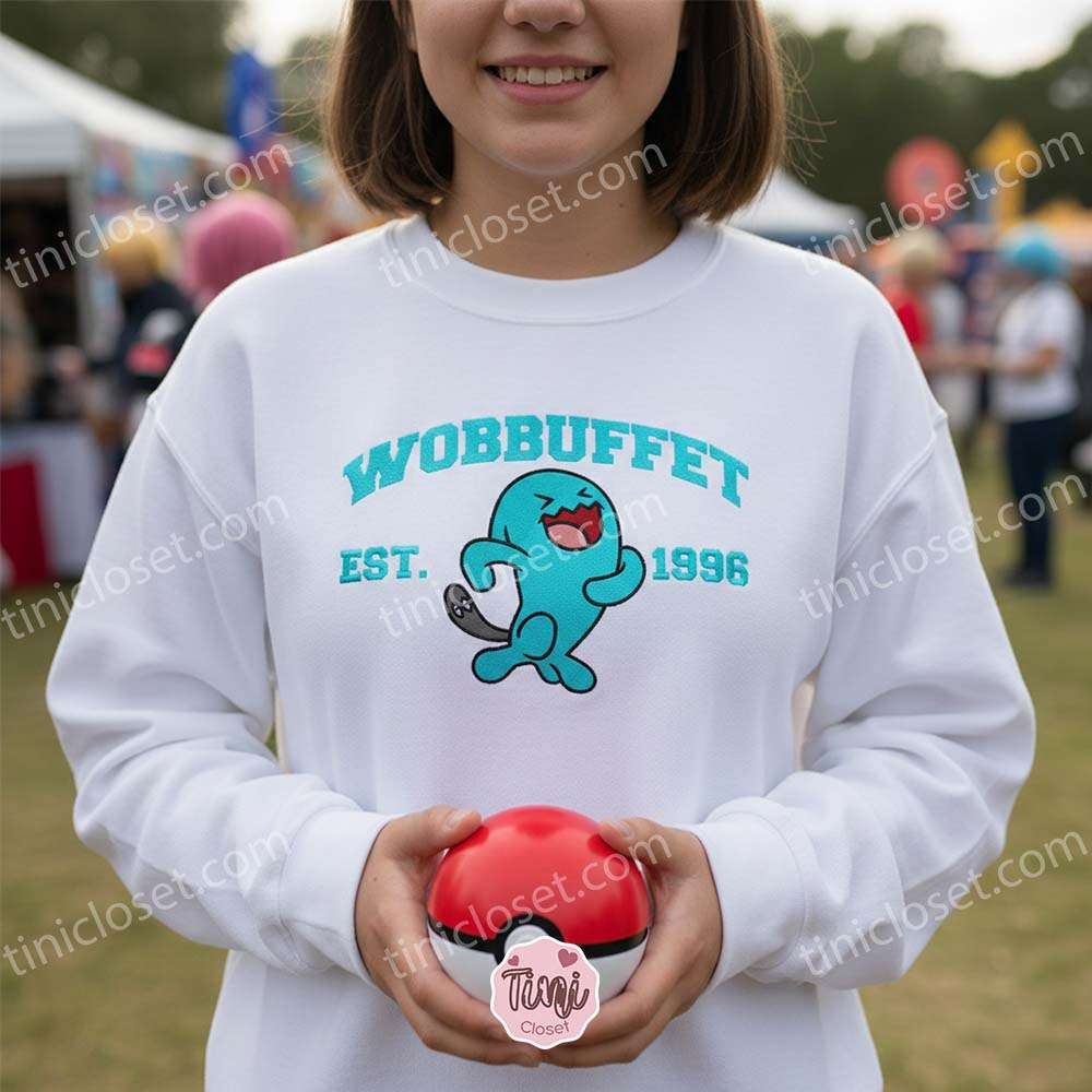 Wobbuffet Embroidered Sweatshirt, Vintage Est. 1996 Pokemon Crewneck, Psychic Type Pullover