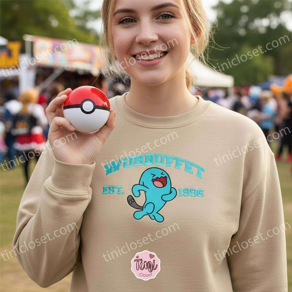 Wobbuffet Embroidered Sweatshirt, Vintage Est. 1996 Pokemon Crewneck, Psychic Type Pullover