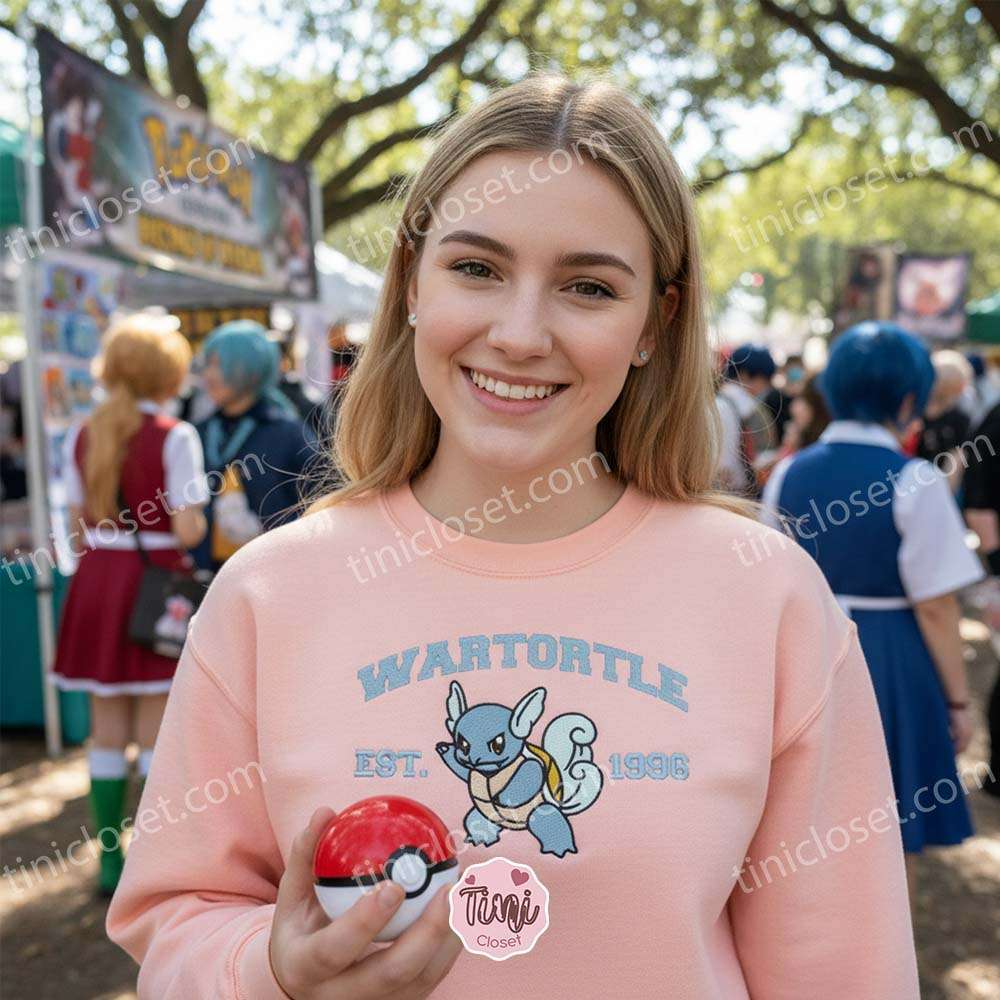 Wartortle Embroidered Sweatshirt, Vintage Est. 1996 Pokemon Crewneck, Kanto Water Type Pullover Wartortle Embroidered Sweatshirt, Vintage Est. 1996 Pokemon Crewneck, Kanto Water Type Pullover