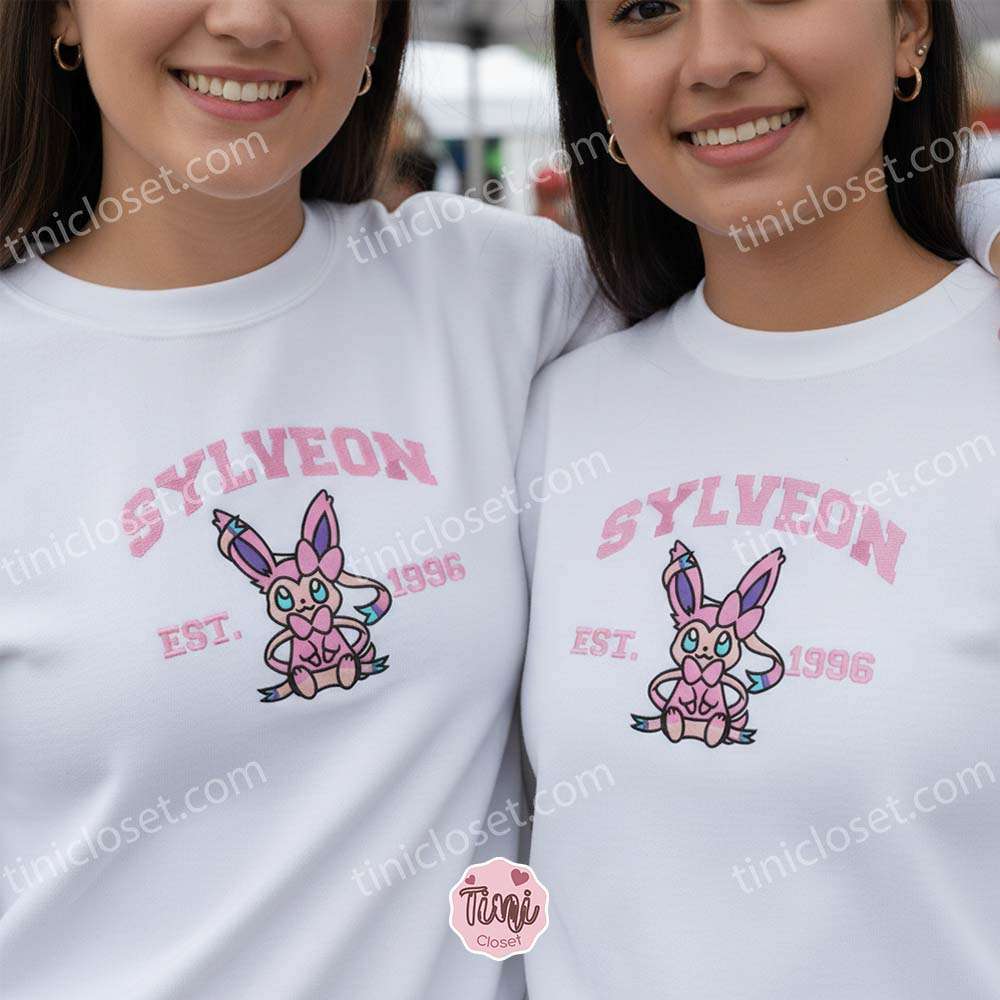 Sylveon Embroidered Sweatshirt, Vintage Est. 1996 Pokemon Crewneck, Fairy Type Eeveelution Pullover