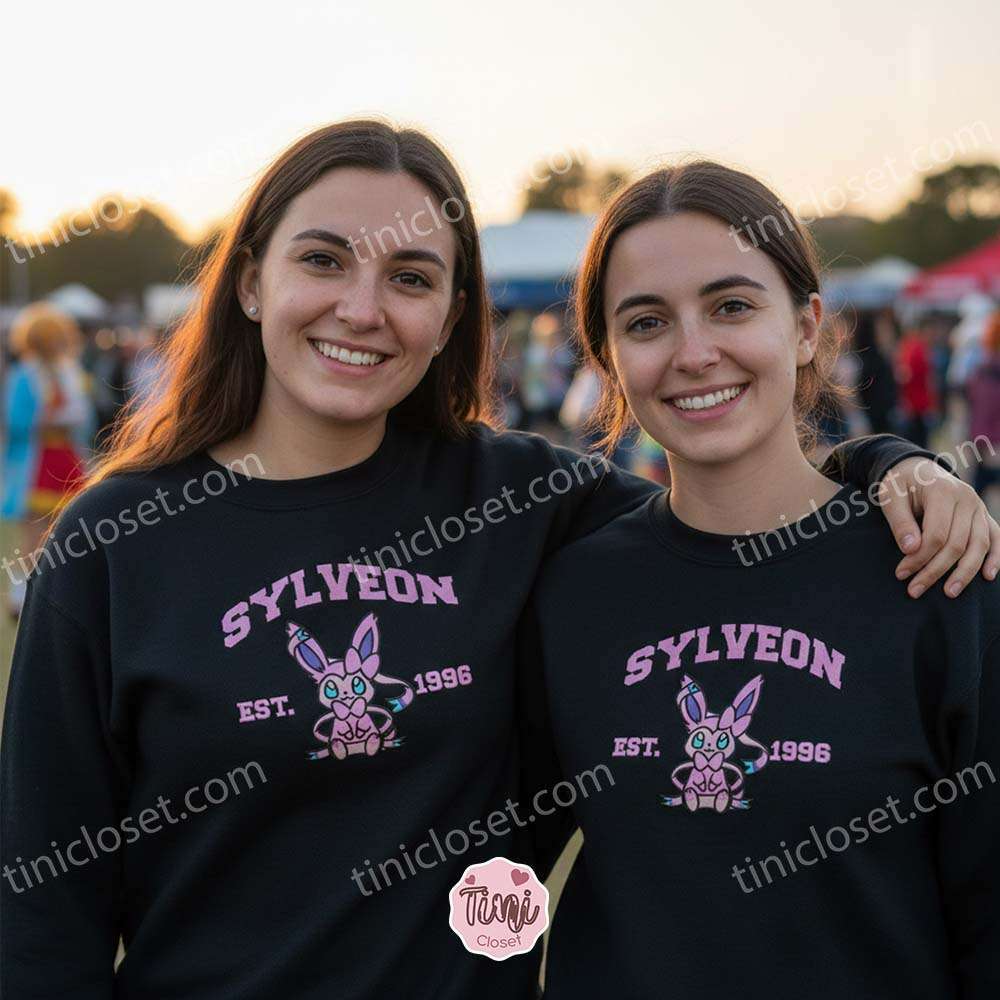 Sylveon Embroidered Sweatshirt, Vintage Est. 1996 Pokemon Crewneck, Fairy Type Eeveelution Pullover