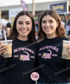 Slowpoke Embroidered Sweatshirt, Vintage Est. 1996 Pokemon Crewneck, Gen 1 Kanto Water Type Pullover (1)