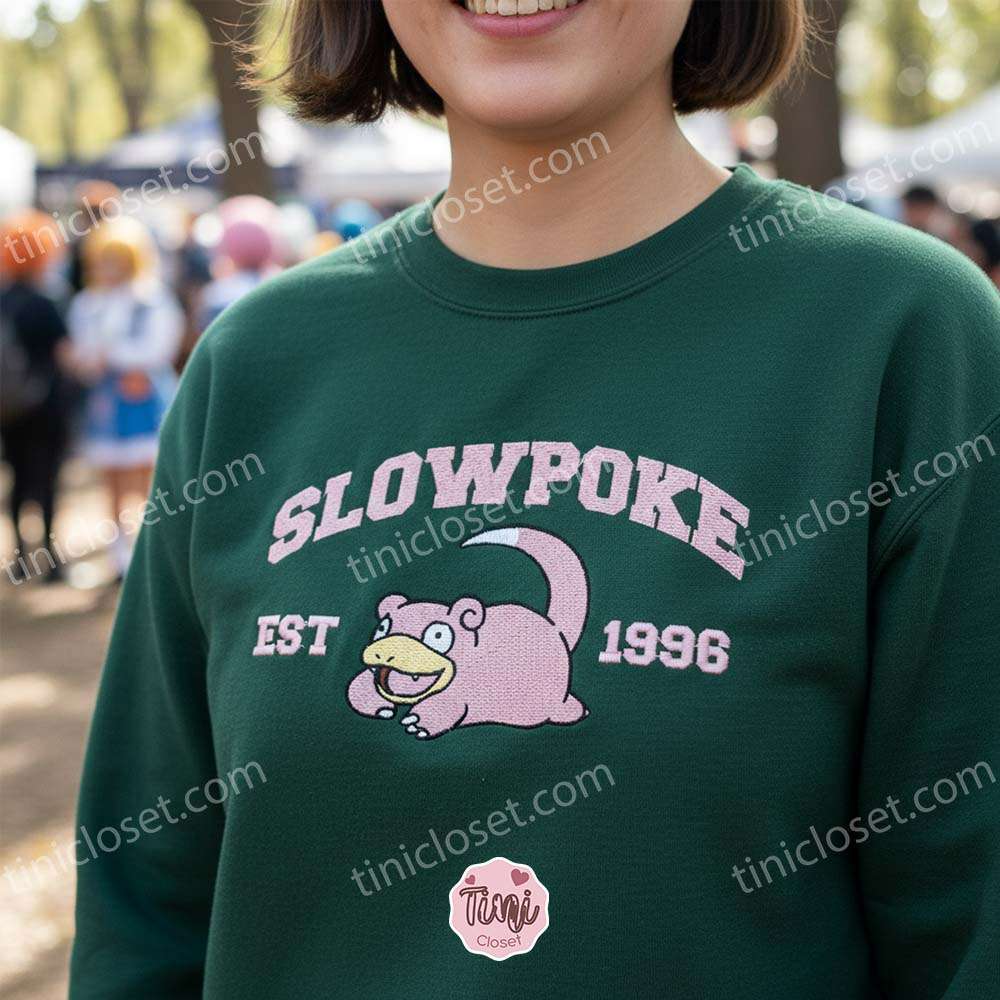 Slowpoke Embroidered Sweatshirt, Vintage Est. 1996 Pokemon Crewneck, Gen 1 Kanto Water Type Pullover