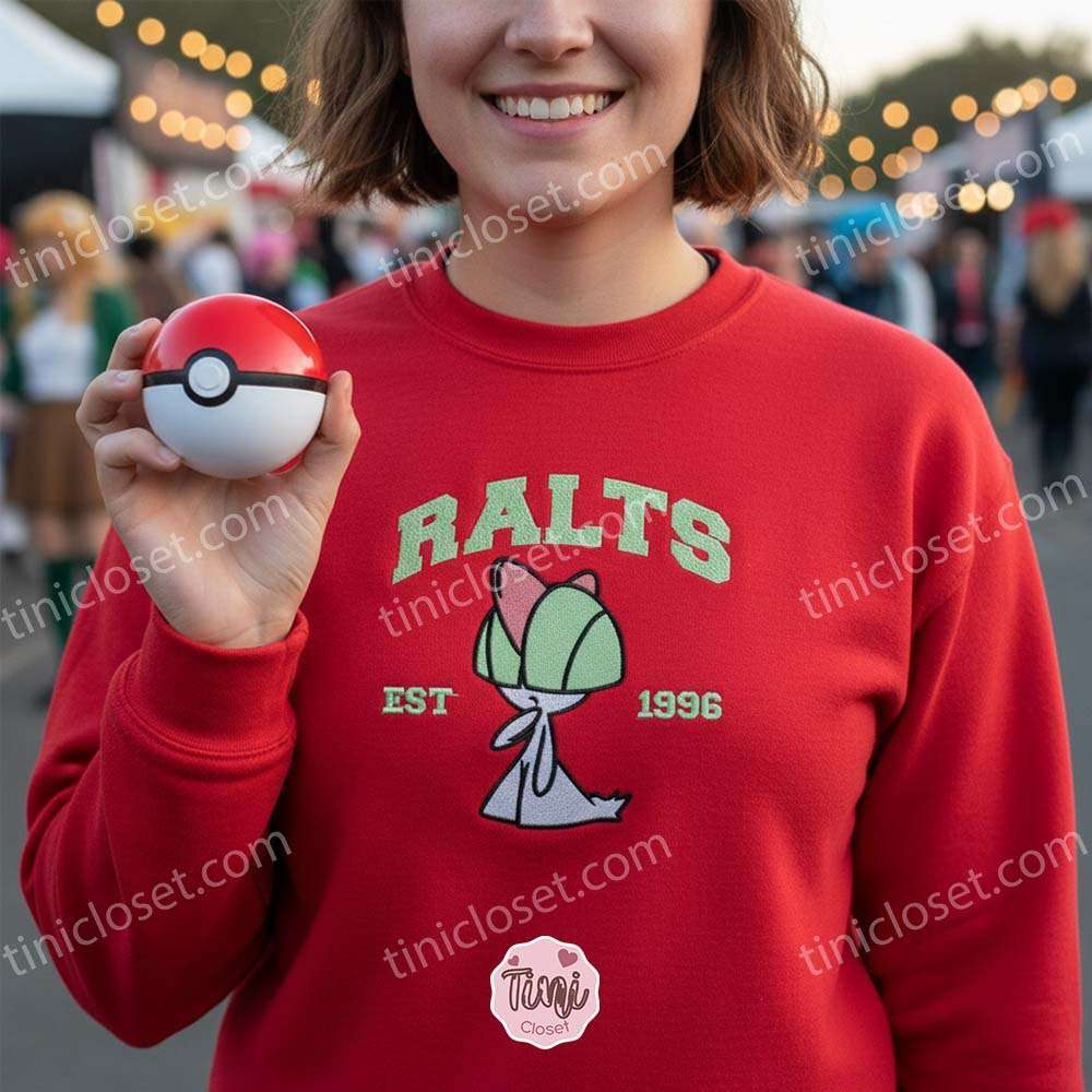 Ralts Embroidered Sweatshirt, Vintage Est. 1996 Pokemon Crewneck, Hoenn Psychic Fairy Type Pullover
