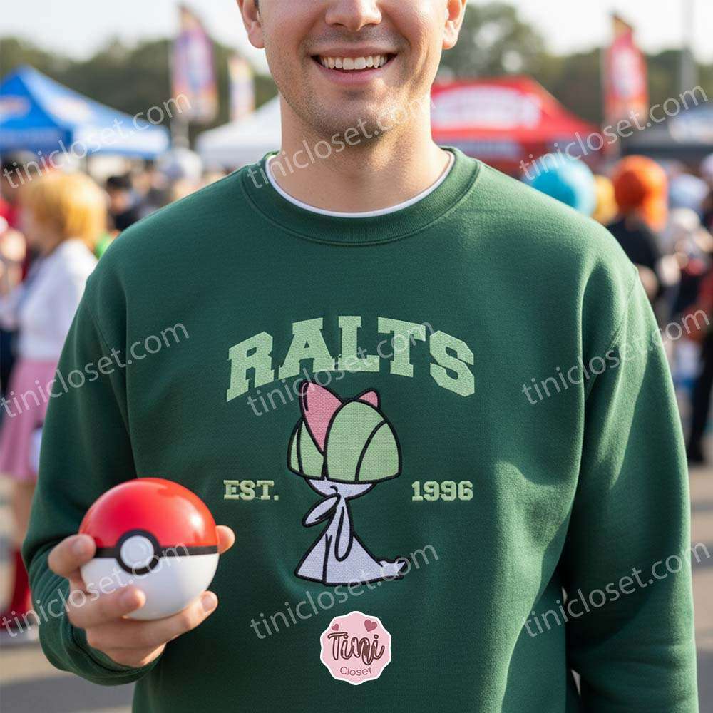 Ralts Embroidered Sweatshirt, Vintage Est. 1996 Pokemon Crewneck, Hoenn Psychic Fairy Type Pullover