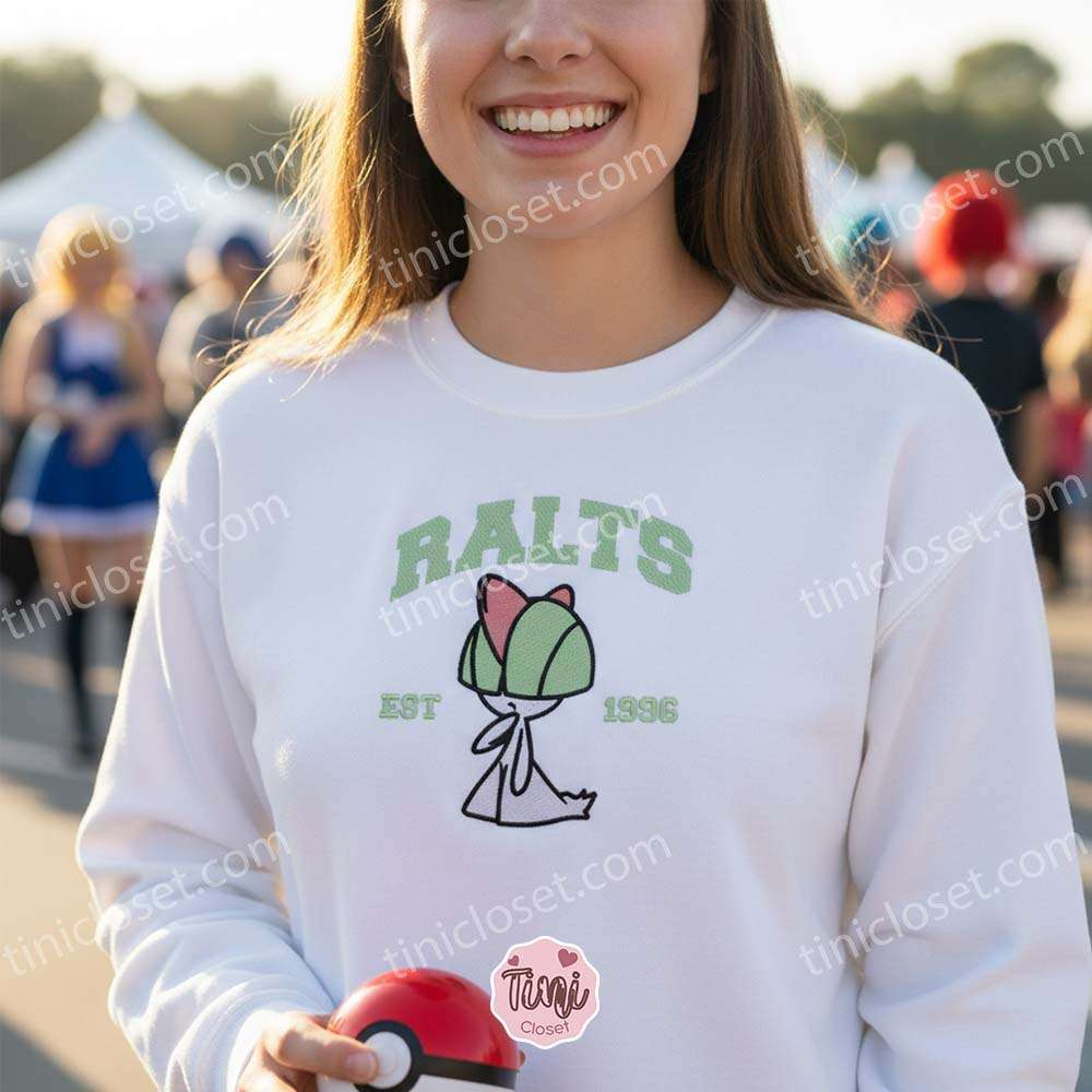 Ralts Embroidered Sweatshirt, Vintage Est. 1996 Pokemon Crewneck, Hoenn Psychic Fairy Type Pullover