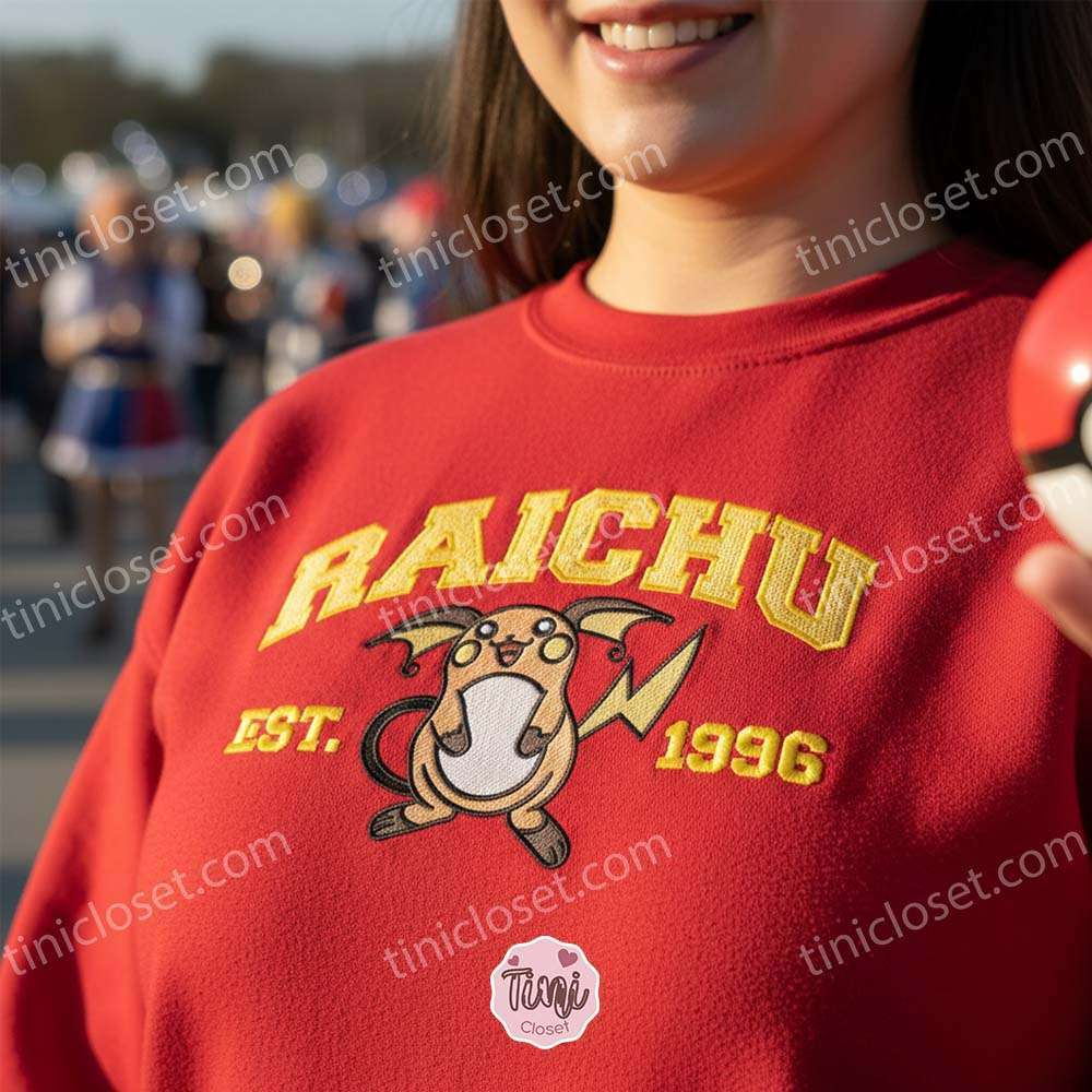 Raichu Embroidered Sweatshirt, Vintage Est. 1996 Pokemon Crewneck, Kanto Electric Type Pullover