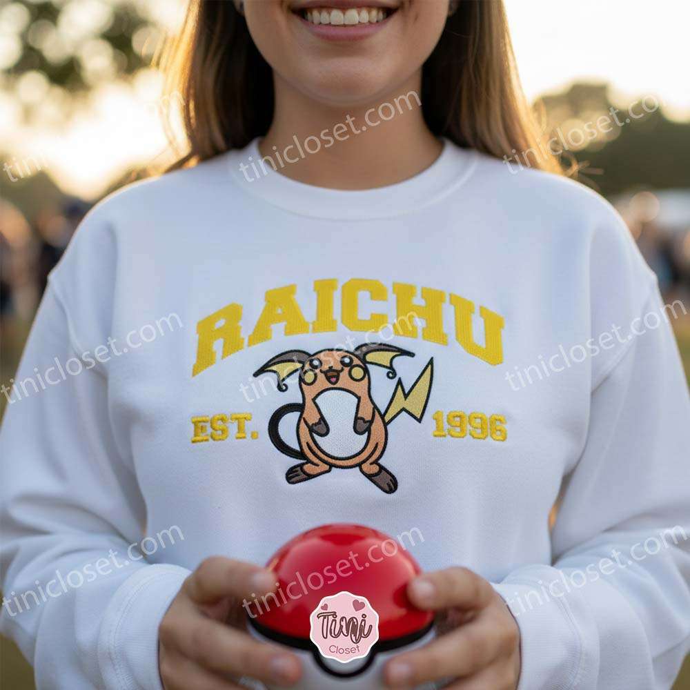 Raichu Embroidered Sweatshirt, Vintage Est. 1996 Pokemon Crewneck, Kanto Electric Type Pullover