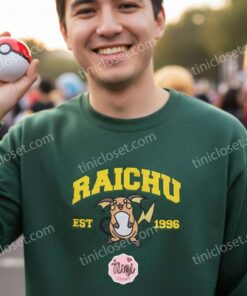 Raichu Embroidered Sweatshirt, Vintage Est. 1996 Pokemon Crewneck, Kanto Electric Type Pullover (3)