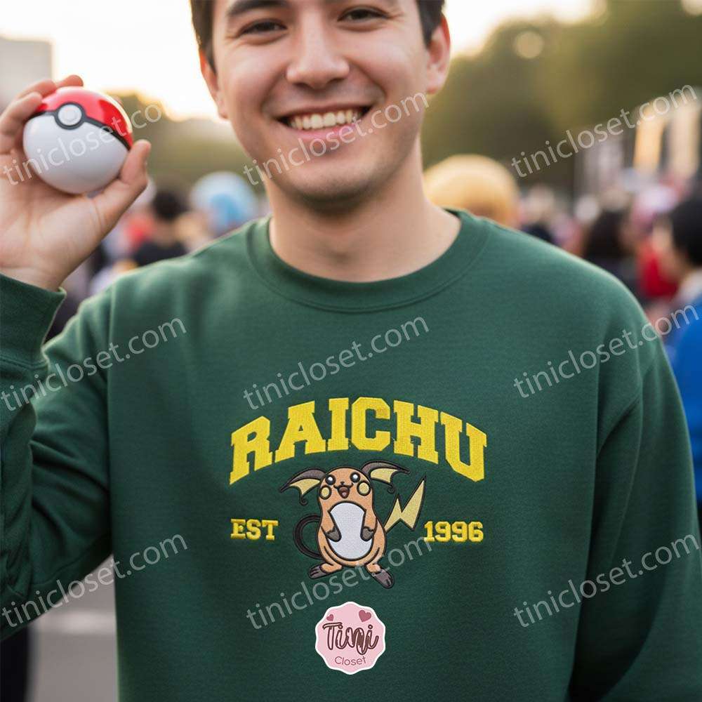 Raichu Embroidered Sweatshirt, Vintage Est. 1996 Pokemon Crewneck, Kanto Electric Type Pullover